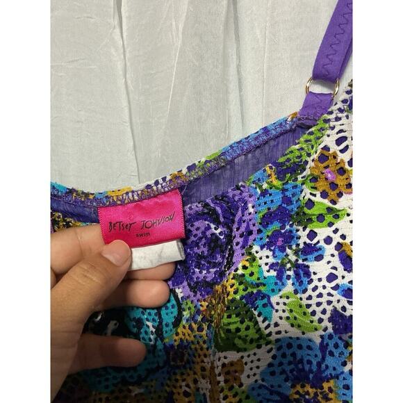 VTG Betsey Johnson Floral Rose Swim Dress Coverup Pin Up Croquette Whimsy M / L - Picture 4 of 9